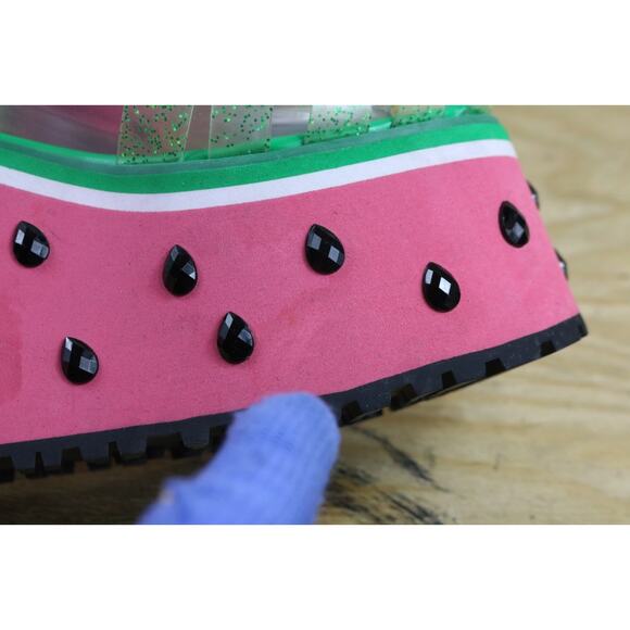 Sugar Thrillz Platform Jelly Shoes 9M WaterMelon Buckle 4.5" Slip Pon Jeweled - Picture 12 of 14